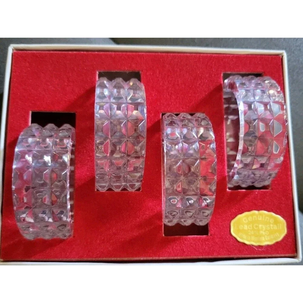 Lead Crystal Napkin Rings - 24% PbO - Set Of 4 - In Box